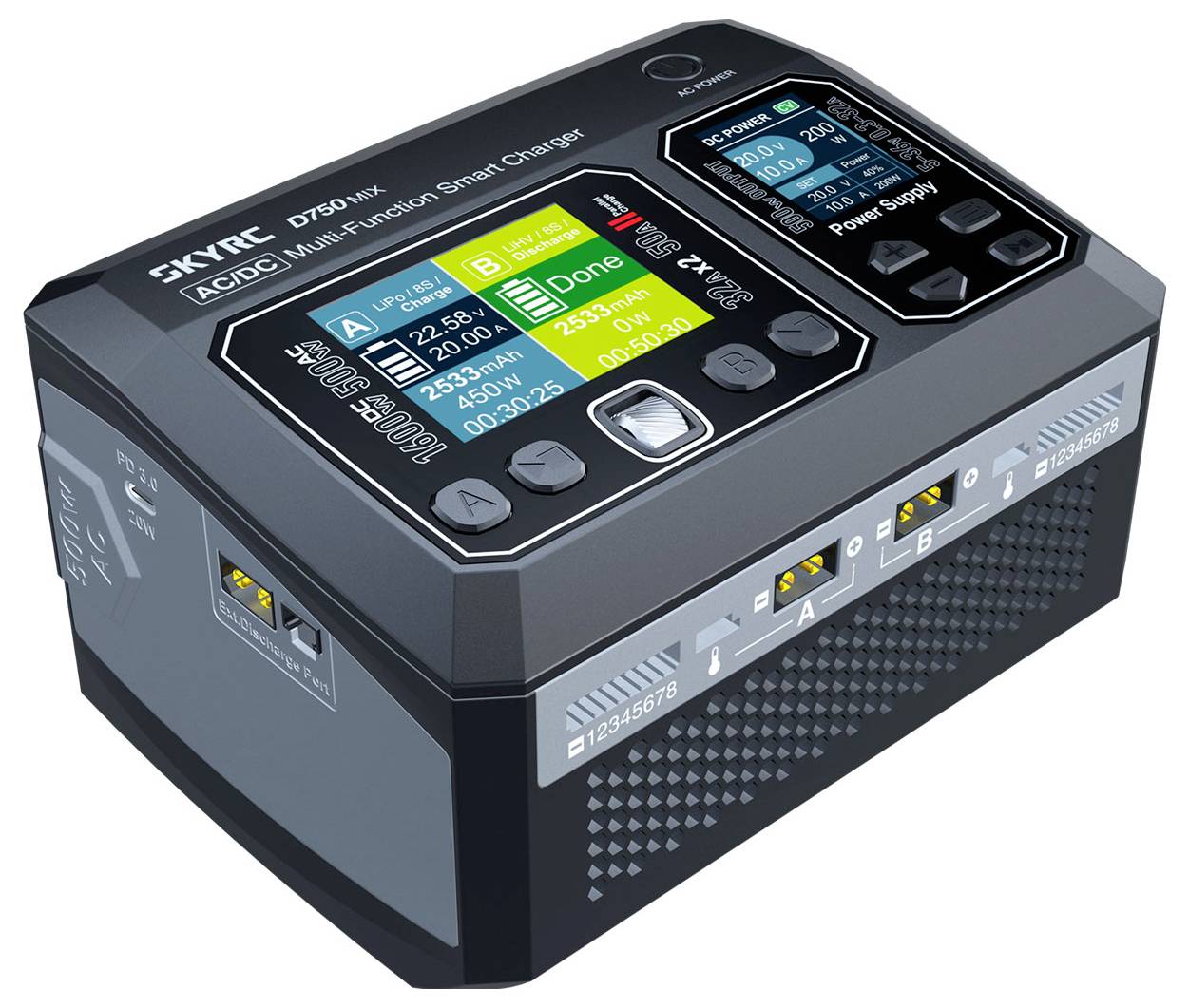 SKYRC D750 MIX Modellbau-Ladegerät 32A Blei, LiFePO, LiHV, LiIon, LiPo, NiCd, NiMH