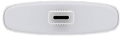 Eine Nahaufnahme eines USB-C-Ladeanschlusses an einem weißen Gerät, die Konnektivitätsoptionen andeutet.