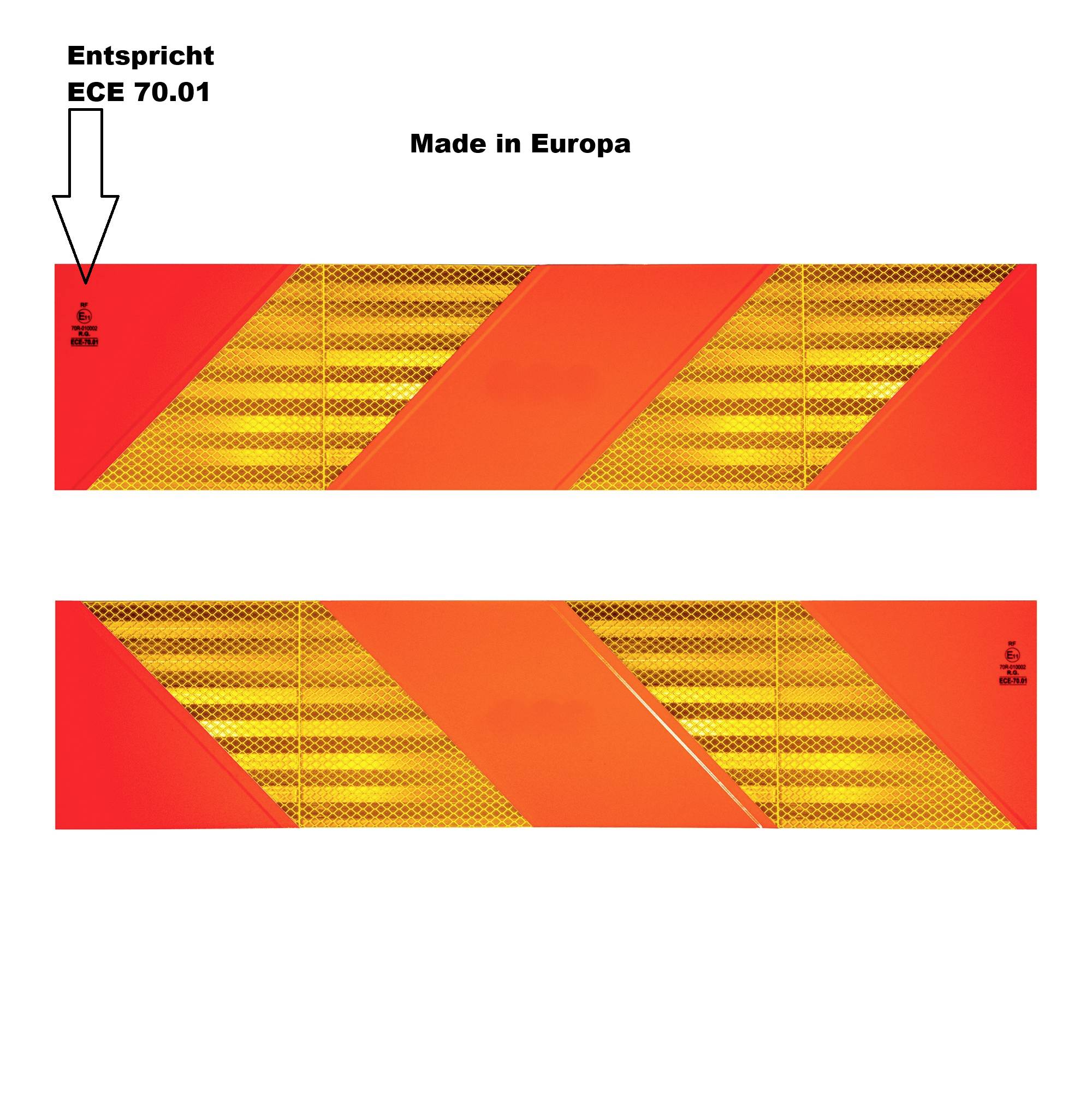 IWH 97609 Heckwarntafel, Halbmarkierungen refl. Zugm., 565x130mm, ECE 70.01, 2 St. Warntafel 565mm x 130mm