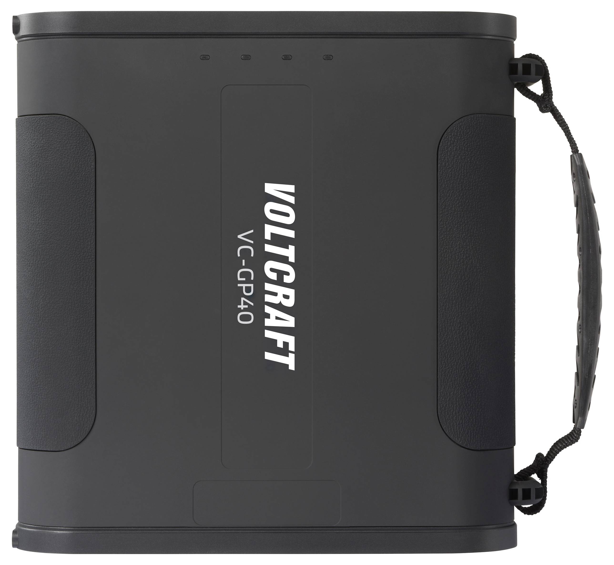 Eine schwarze tragbare Powerbank mit dem Text „VOLTCRAFT VC-GP40
