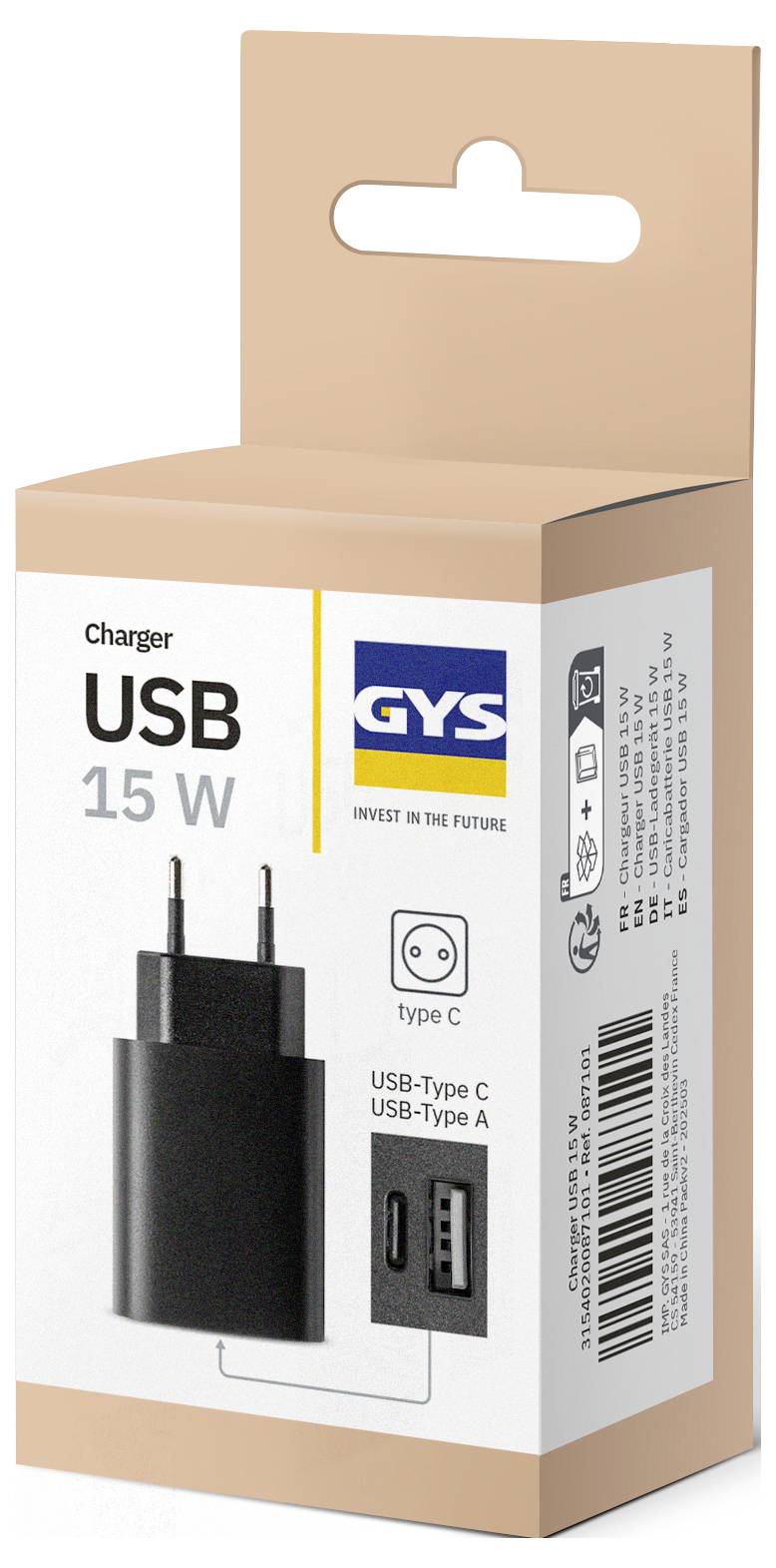 GYS USB-LADEGERÄT 15W USB Ladegerät 15 W USB-A, USB-C® Schwarz Innenbereich