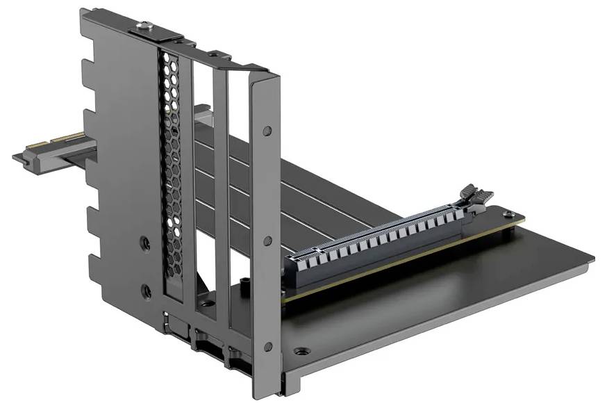 Eine Erweiterungssteckplatz-Halterung, die mehrere Steckplätze zur Installation und Unterstützung zusätzlicher Komponenten in einem Computergehäuse präsentiert.