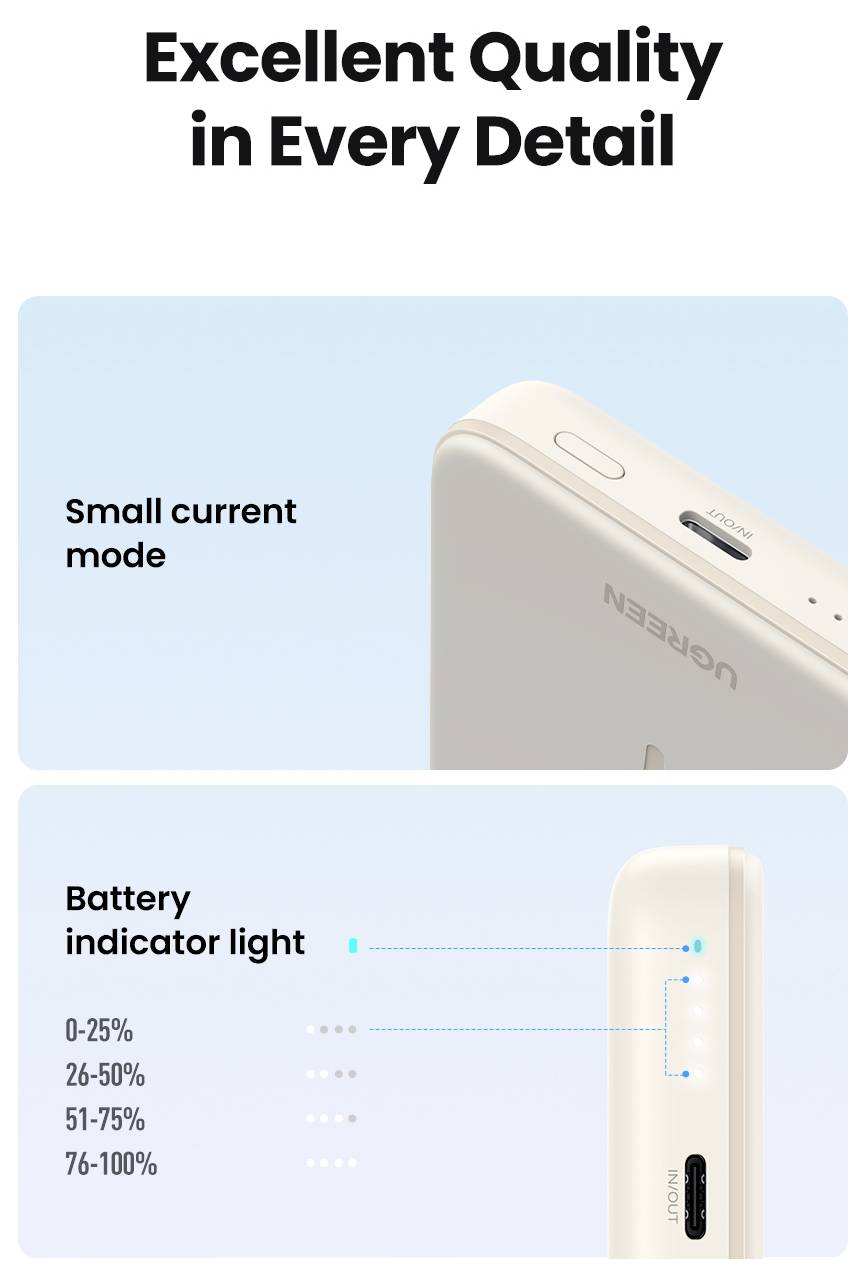 Tragbares Powerbank-Bild mit Hervorhebung der Taste für den 