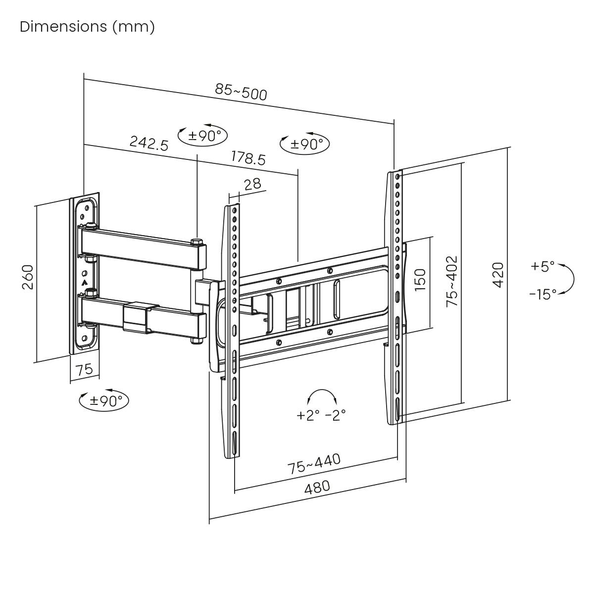 My Wall TV-Wandhalterung 81,3cm (32") - 190,5cm (75") Schwenkbar