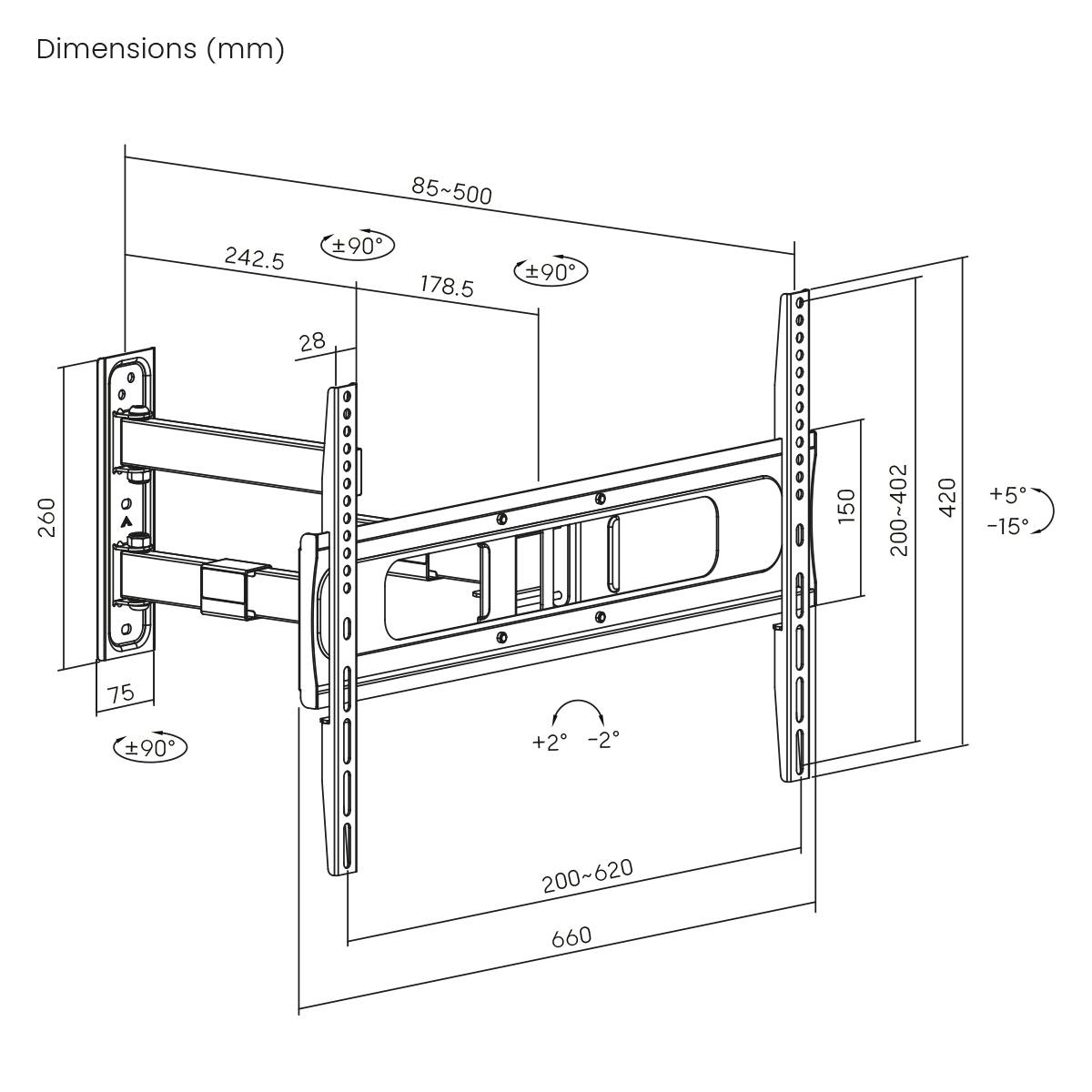 My Wall TV-Wandhalterung 94,0cm (37") - 218,4cm (86”) Schwenkbar