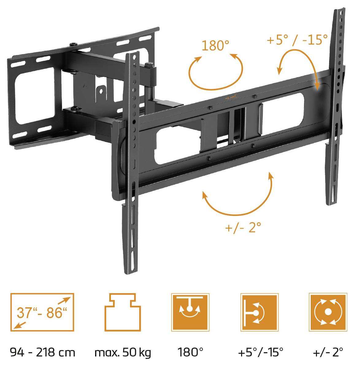 My Wall TV-Wandhalterung 94,0cm (37") - 218,4cm (86”) Schwenkbar
