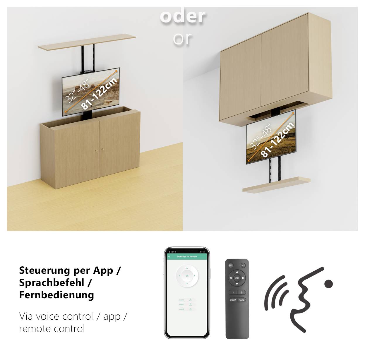 My Wall TV-Wandhalterung 81,3cm (32") - 121,9cm (48") App-Steuerung, elektrisch motorisiert