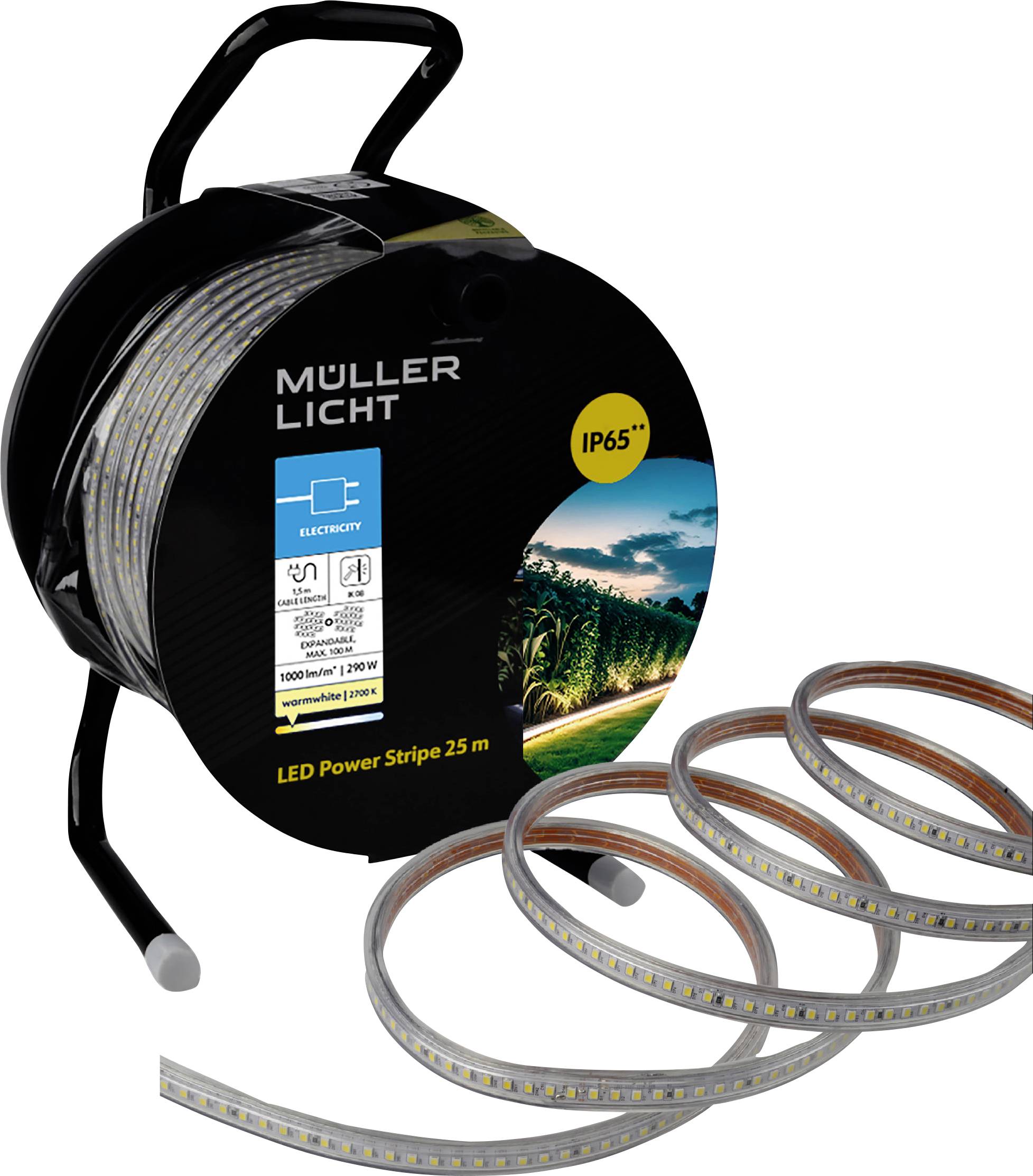 Müller-Licht LED Power Stripe 25 m, 290W, 1000lm/m, IP65 2700K 21600075 LED-Streifen mit Stecker 25