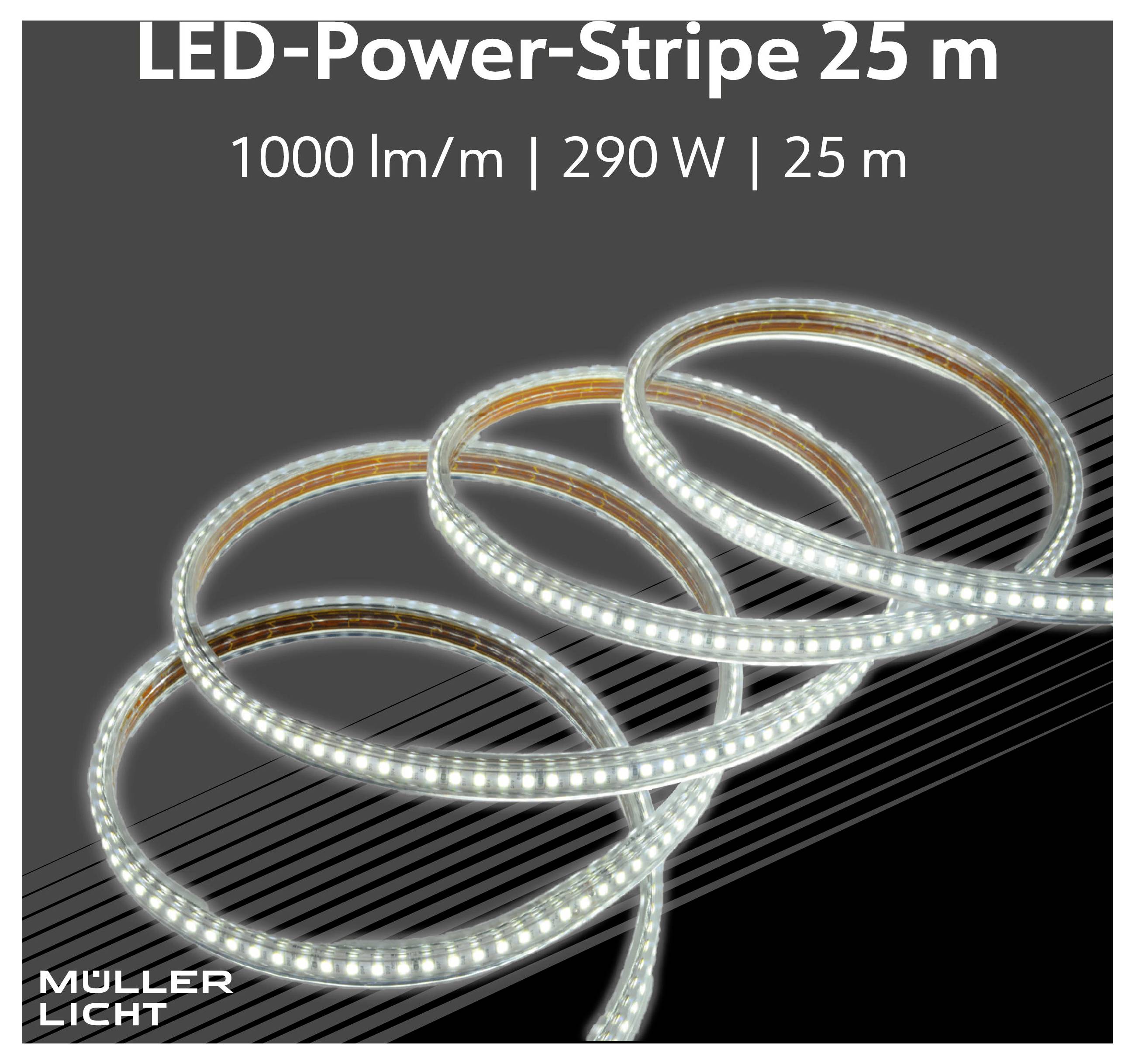 Müller-Licht LED Power Stripe 25 m, 290W, 1000lm/m, IP65 2700K 21600075 LED-Streifen mit Stecker 25m Warmweiß 1St.