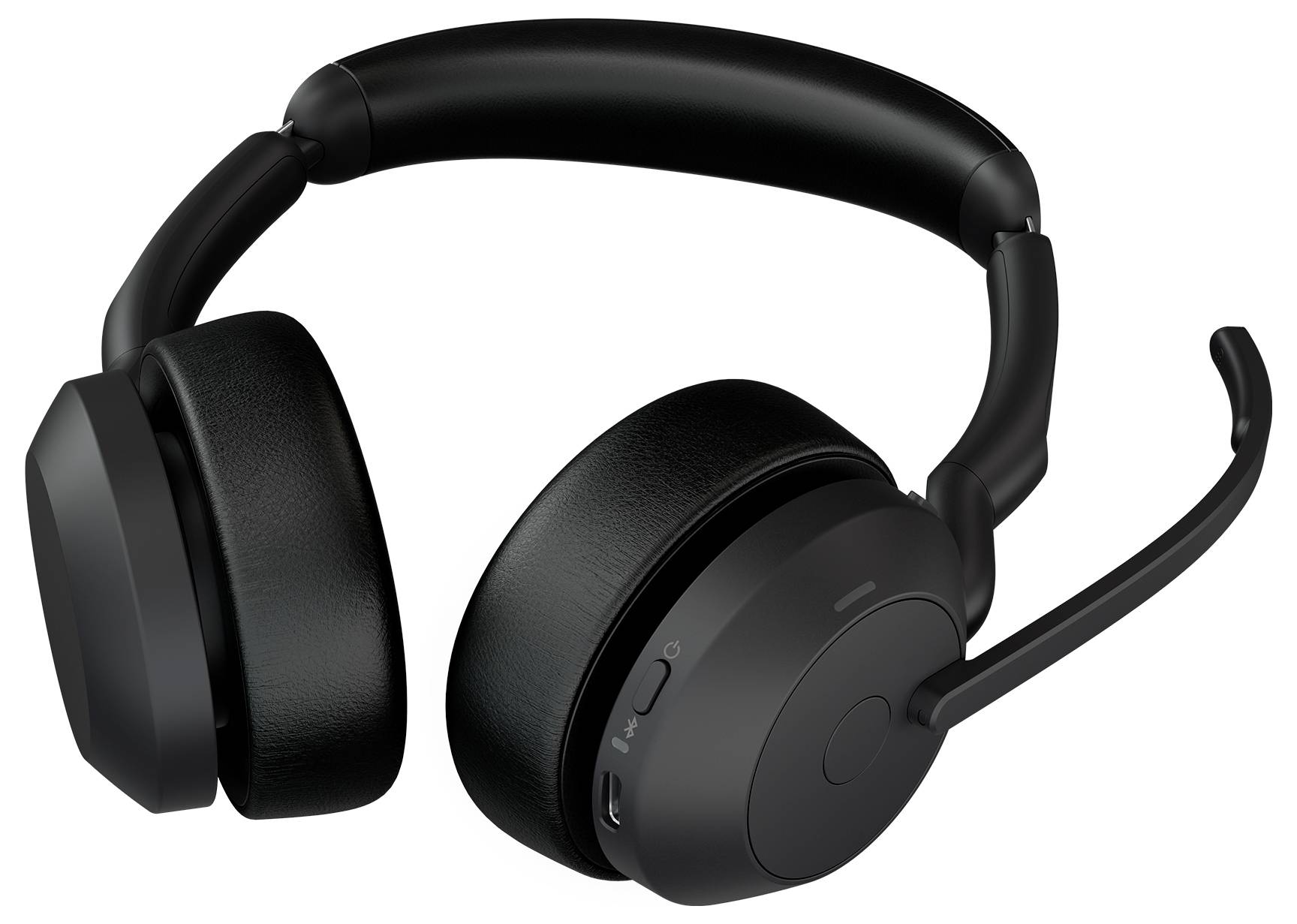 Schwarze Over-Ear-Kopfhörer mit angebrachtem Bügelmikrofon. Das Design umfasst gepolsterte Ohrmuscheln und einen verstellbaren Kopfbügel für optimalen Tragekomfort.