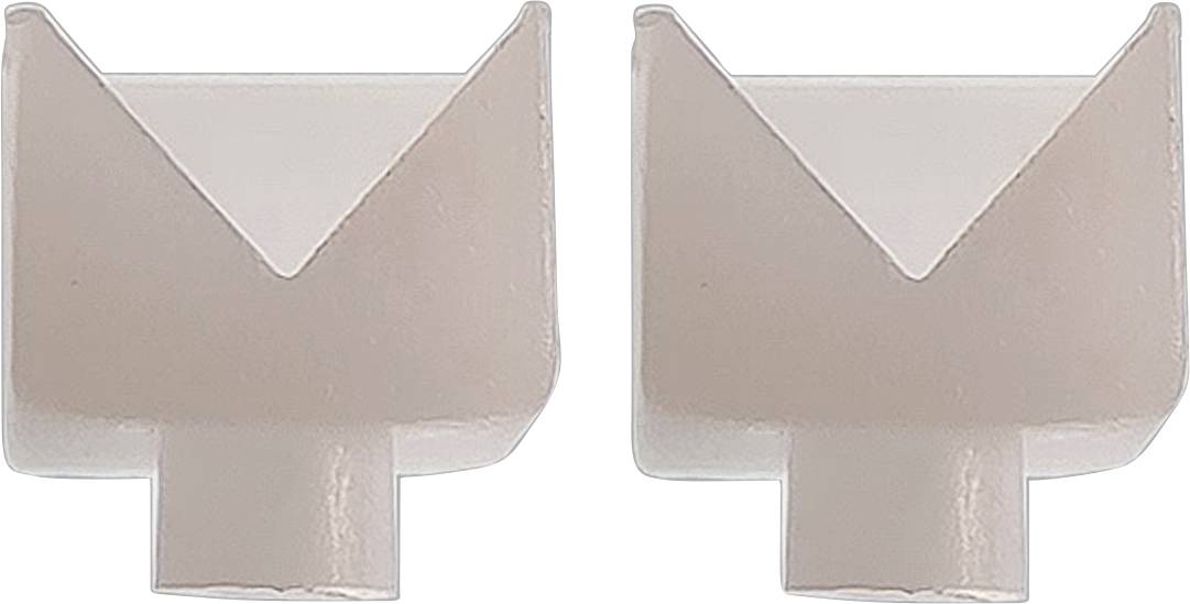 Zwei blassrosa, dreieckige, clipartige Objekte mit je einer zentralen Nut, nebeneinander vor einem weißen Hintergrund.