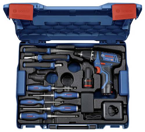 Bosch Professional GSR 12V-15 Professional und Handwerkzeuge 060186810R Werkzeugset Akku-Bohrschrau