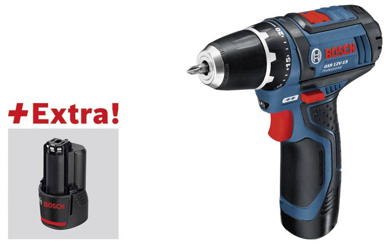 Bosch Professional GSR 12V-15 Professional und Handwerkzeuge 060186810R Werkzeugset Akku-Bohrschrauber