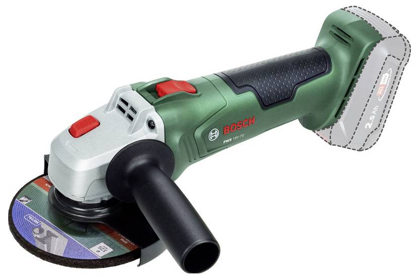 Kabelloser Bosch-Winkelschleifer mit einer 125-mm-Trennscheibe und ergonomischem Seitengriff, entwickelt für einfache Handhabung und präzises Schneiden.