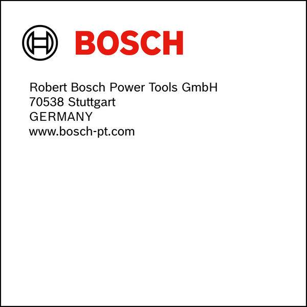 'Bosch' Logo mit Text: 'Robert Bosch Power Tools GmbH, 70538 Stuttgart, DEUTSCHLAND, www.bosch-pt.com'