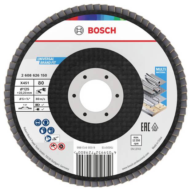 Eine kreisförmige Schleifscheibe mit Bosch-Logo, mit der Aufschrift 