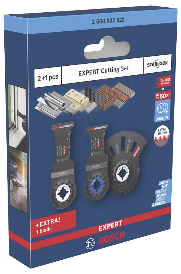 Bosch Expert Schneideset Paket für ein Multitool, mit der Bezeichnung „2+1 Stück