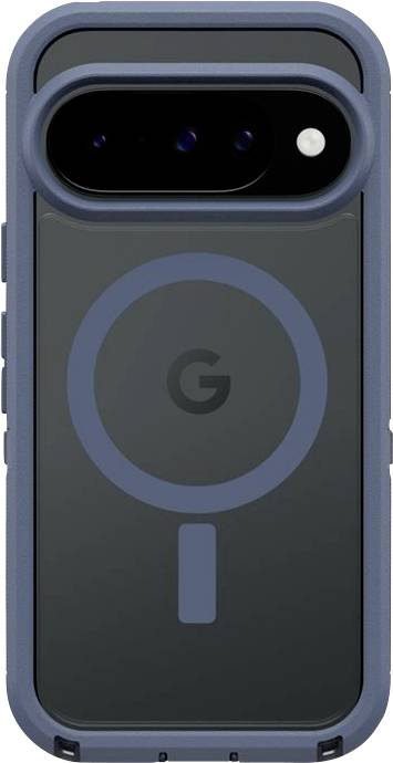 Rückansicht einer blauen Google-Handyhülle mit großem zentriertem 