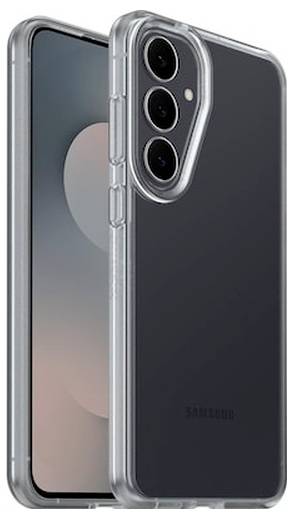 Transparente Schutzhülle auf einem Smartphone, die die hintere Dreifach-Kameraaussparung und die Seitentasten zeigt.