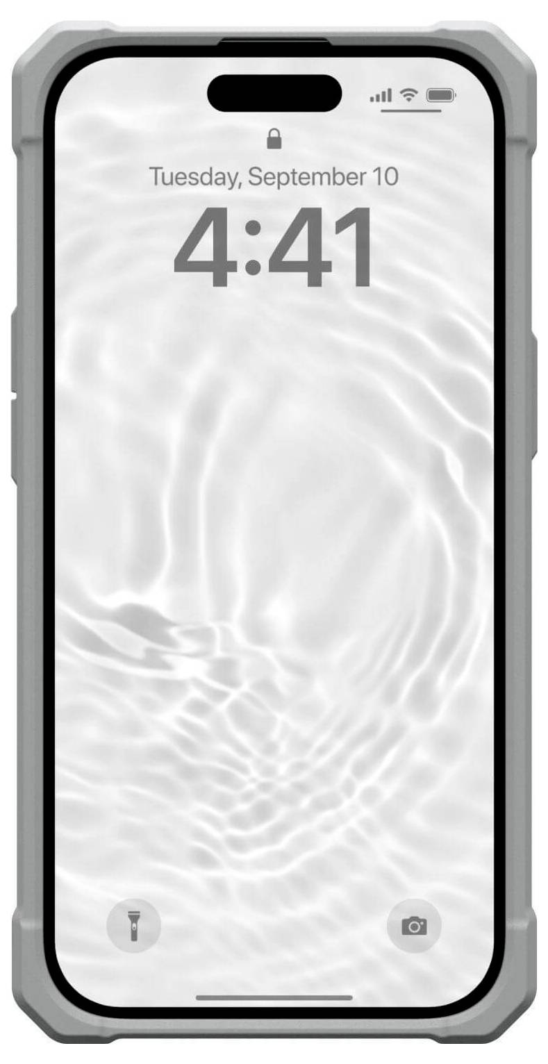 Ein Smartphone mit einem robusten grauen Gehäuse zeigt einen Sperrbildschirm mit dem Datum 'Dienstag, 10. September' und der Uhrzeit '4:41'.