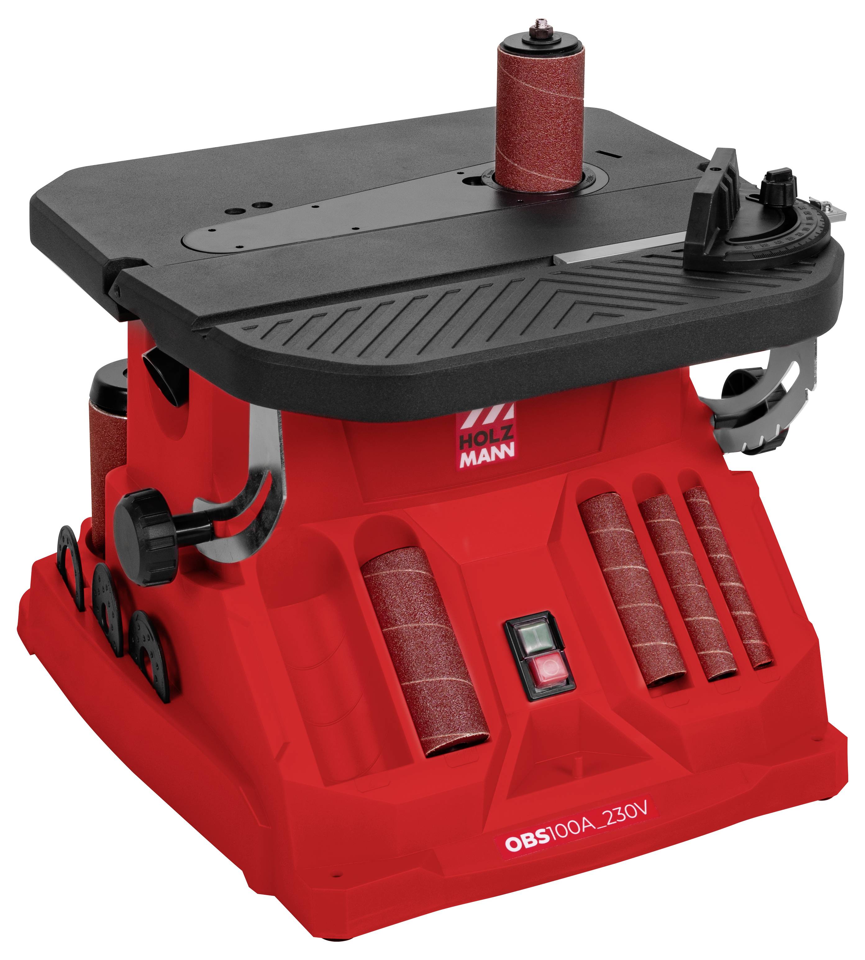 Roter Tisch-Oszillationsspindel-Schleifer mit mehreren Schleifhülsen und einer verstellbaren Arbeitsfläche, verwendet zum Glätten von Holzkanten.