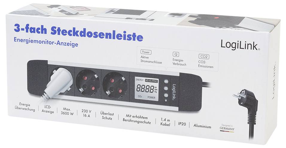 LogiLink LPS285 Energiesparsteckdose Schwarz, Silber Schutzkontakt 1St.