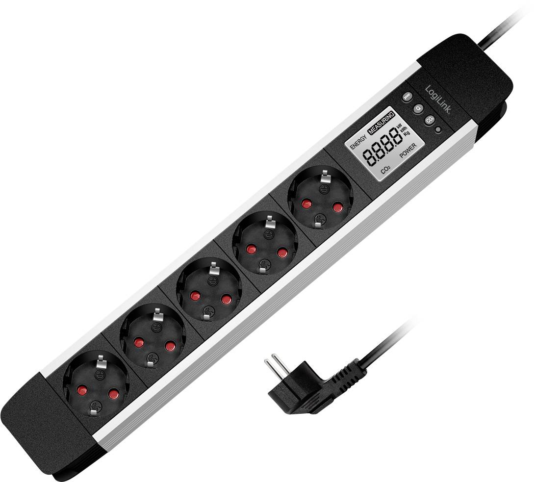LogiLink LPS286 Energiesparsteckdose Schwarz, Silber Schutzkontakt 1St.