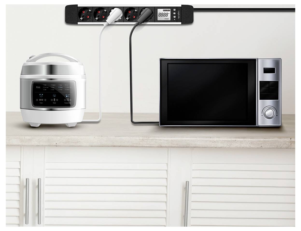 LogiLink LPS286 Energiesparsteckdose Schwarz, Silber Schutzkontakt 1St.