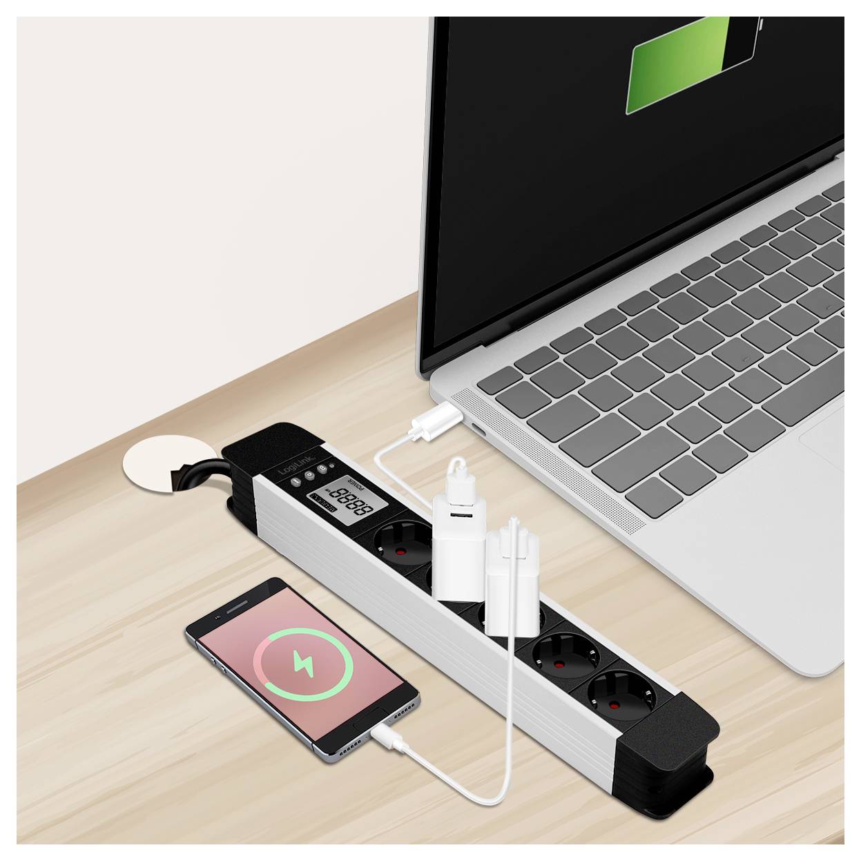 LogiLink LPS286 Energiesparsteckdose Schwarz, Silber Schutzkontakt 1St.