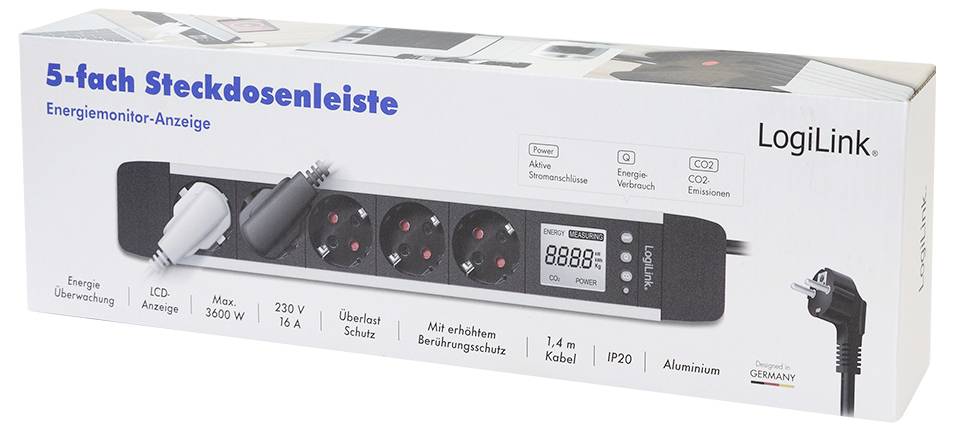 LogiLink LPS286 Energiesparsteckdose Schwarz, Silber Schutzkontakt 1St.