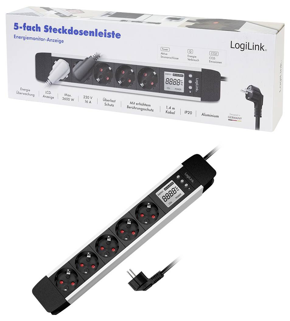 LogiLink LPS286 Energiesparsteckdose Schwarz, Silber Schutzkontakt 1St.