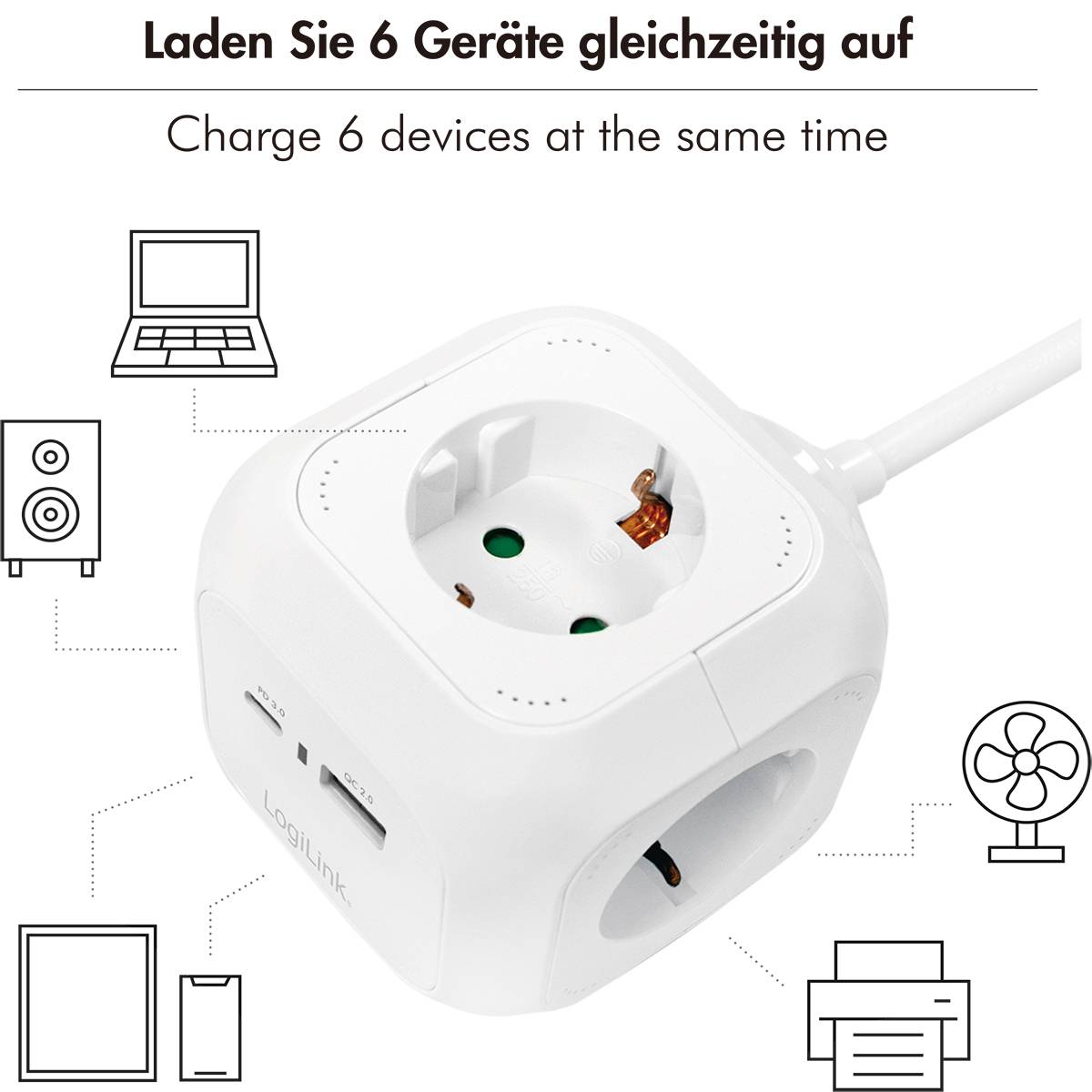 LogiLink LPS283U Steckdosenwürfel Weiß Schutzkontakt 1St.