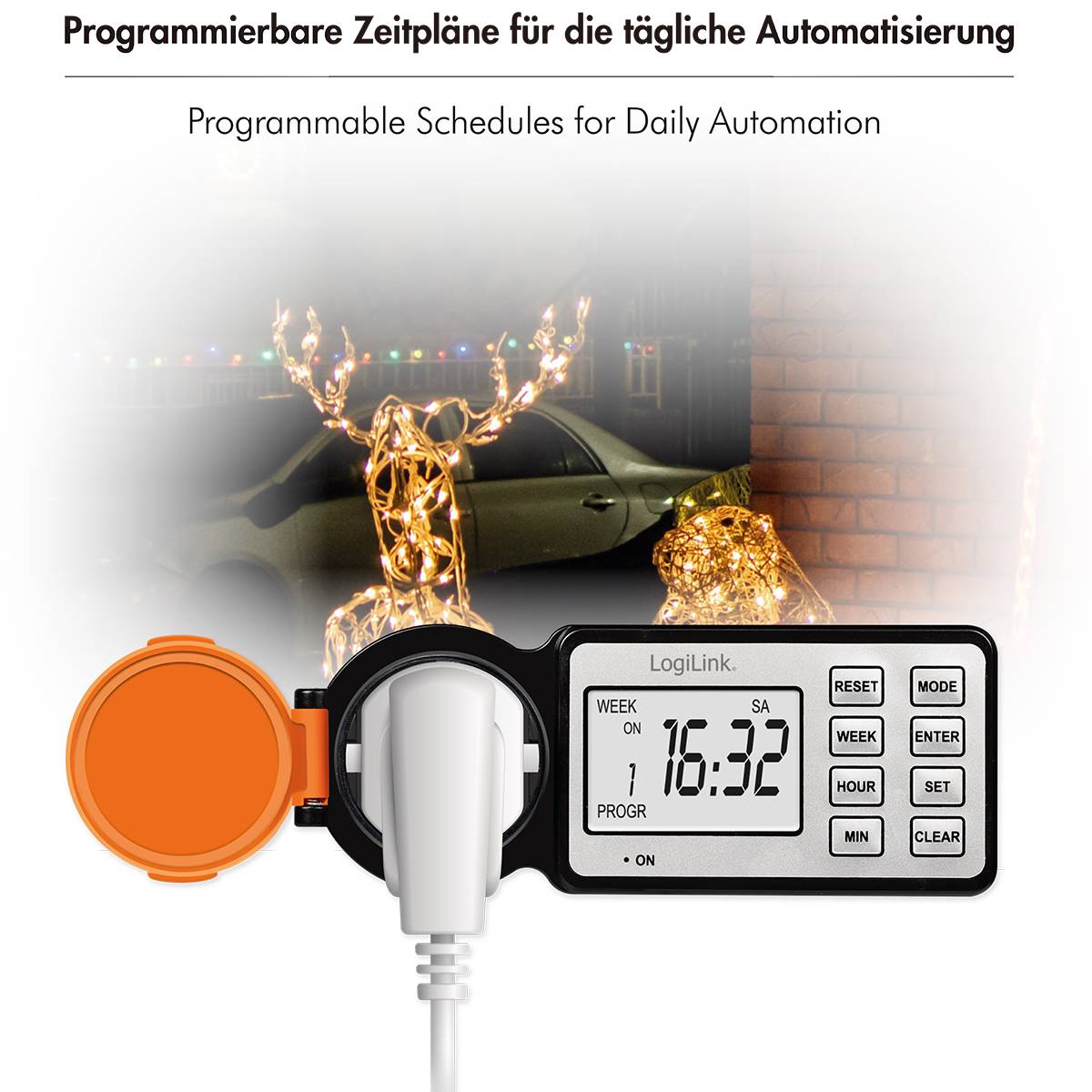 LogiLink ET0016 Zeitschaltuhr digital IP44 Countdown-Funktion, EIN/AUS-Programm, Timer-Funktion