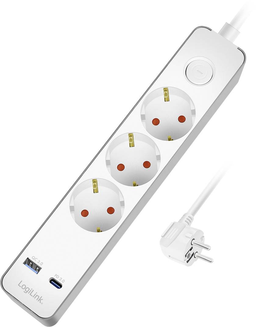 LogiLink LPS287U Steckdosenleiste mit Schalter Weiß Schutzkontakt 1St.