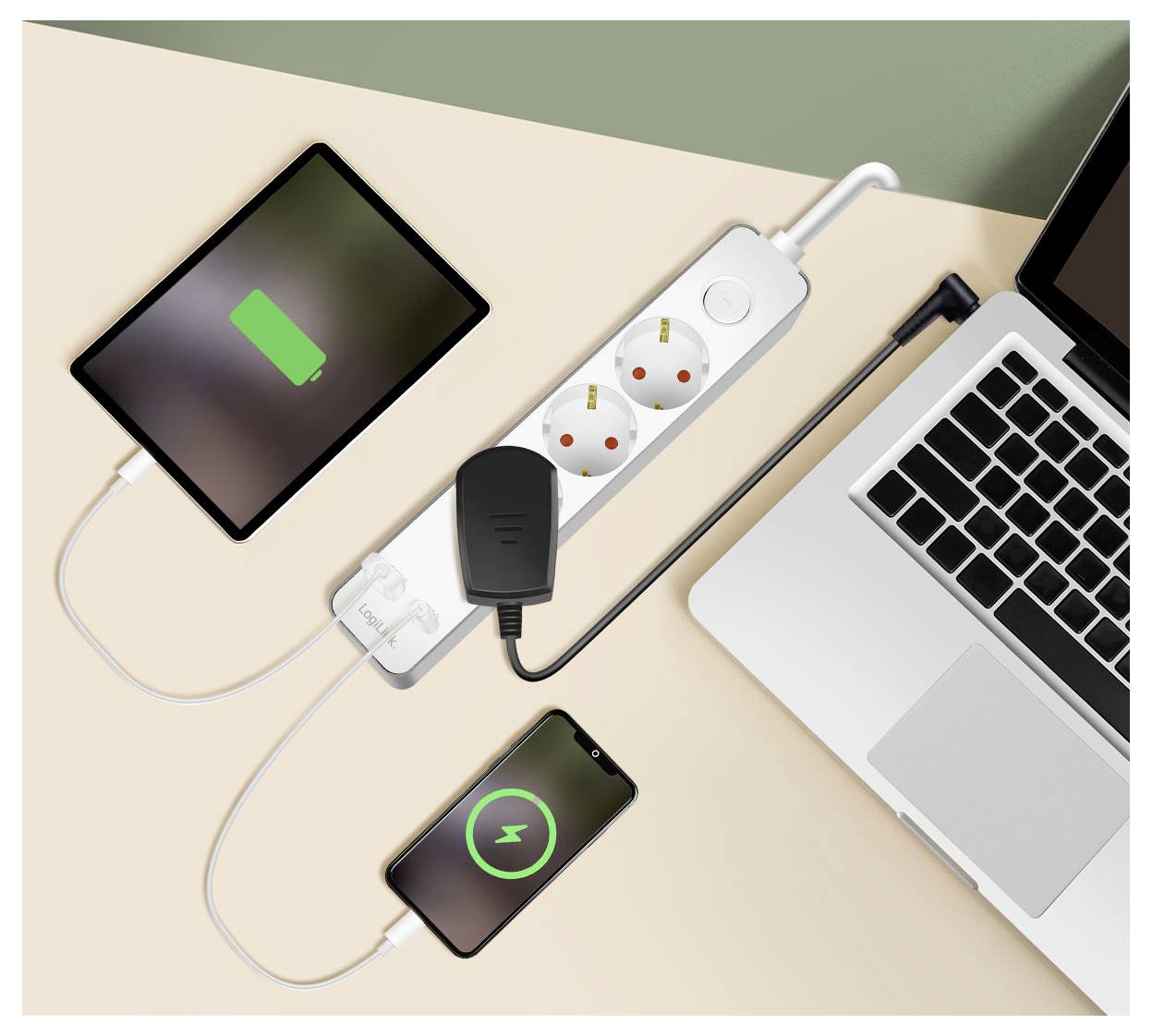 LogiLink LPS287U Steckdosenleiste mit Schalter Weiß Schutzkontakt 1St.