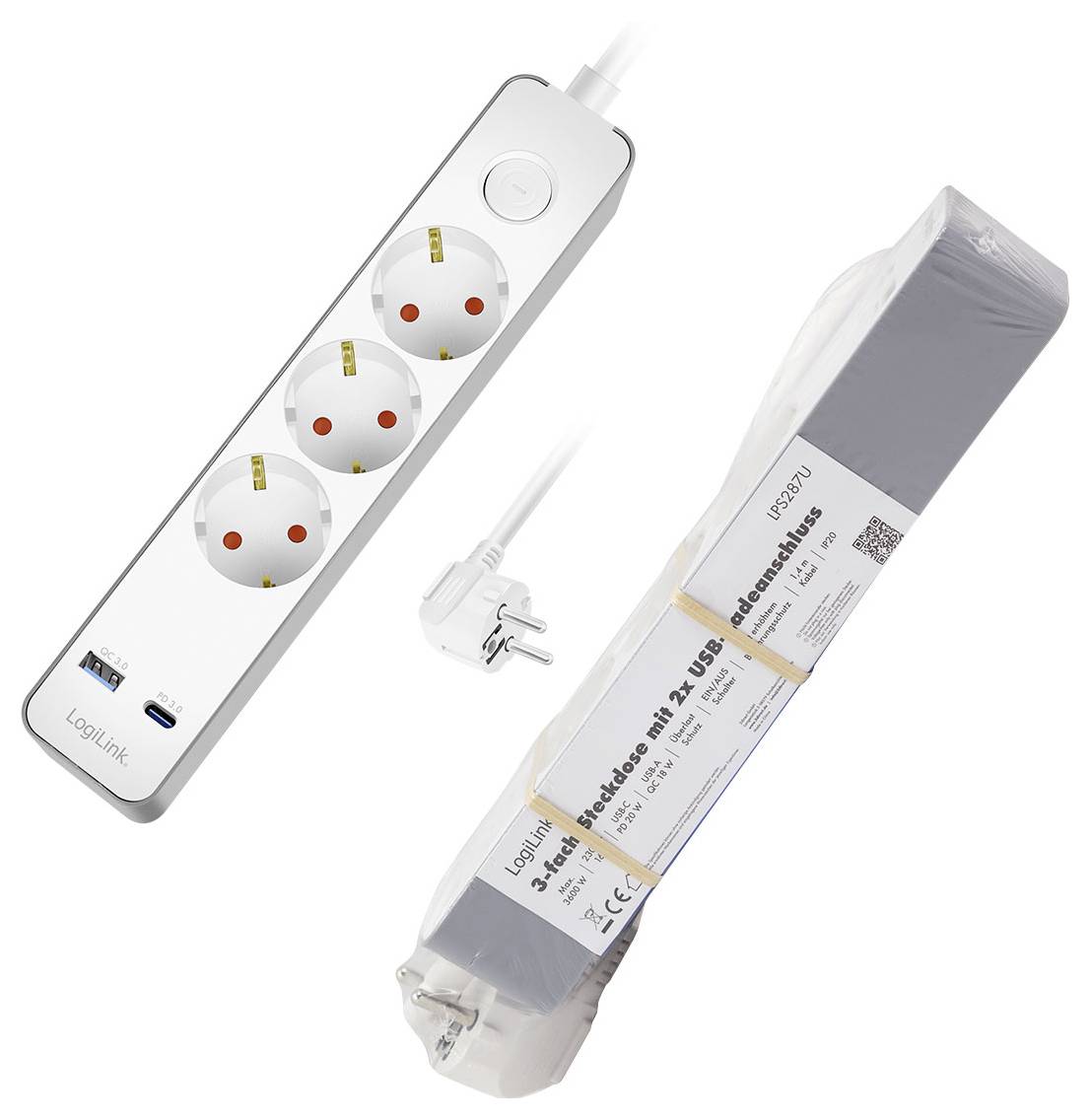 LogiLink LPS287U Steckdosenleiste mit Schalter Weiß Schutzkontakt 1St.