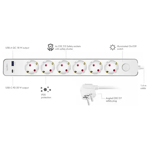 LogiLink LPS288U Steckdosenleiste mit Schalter Weiß Schutzkontakt 1St. LogiLink LPS288U Steckdosenleiste mit Schalter Weiß Schutzkontakt 1St.