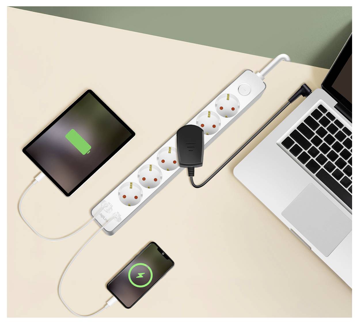 LogiLink LPS288U Steckdosenleiste mit Schalter Weiß Schutzkontakt 1St.