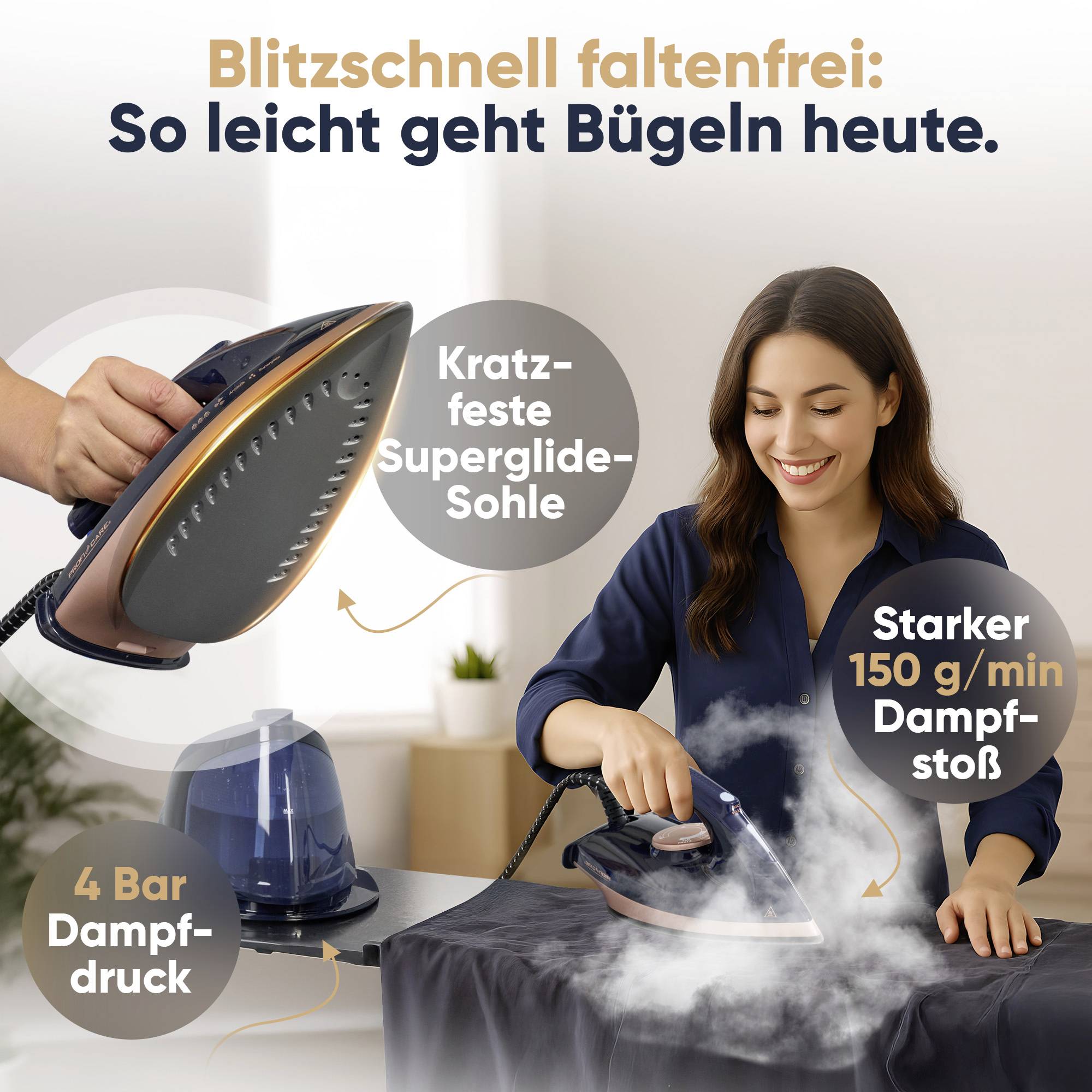 Profi-Care PC-DBS 3127 331270 Dampfbügelstation 2400W Blau, Rose