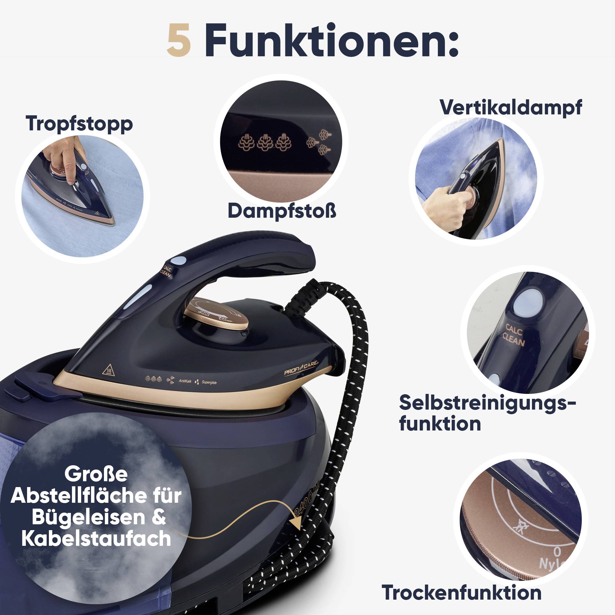 Profi-Care PC-DBS 3127 331270 Dampfbügelstation 2400W Blau, Rose