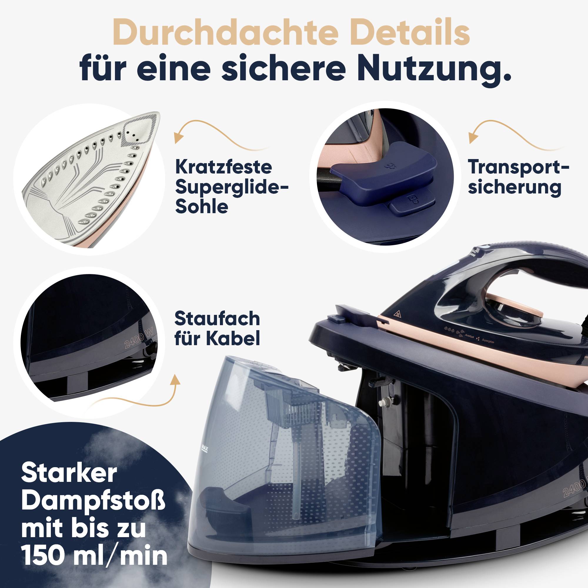 Profi-Care PC-DBS 3127 331270 Dampfbügelstation 2400W Blau, Rose