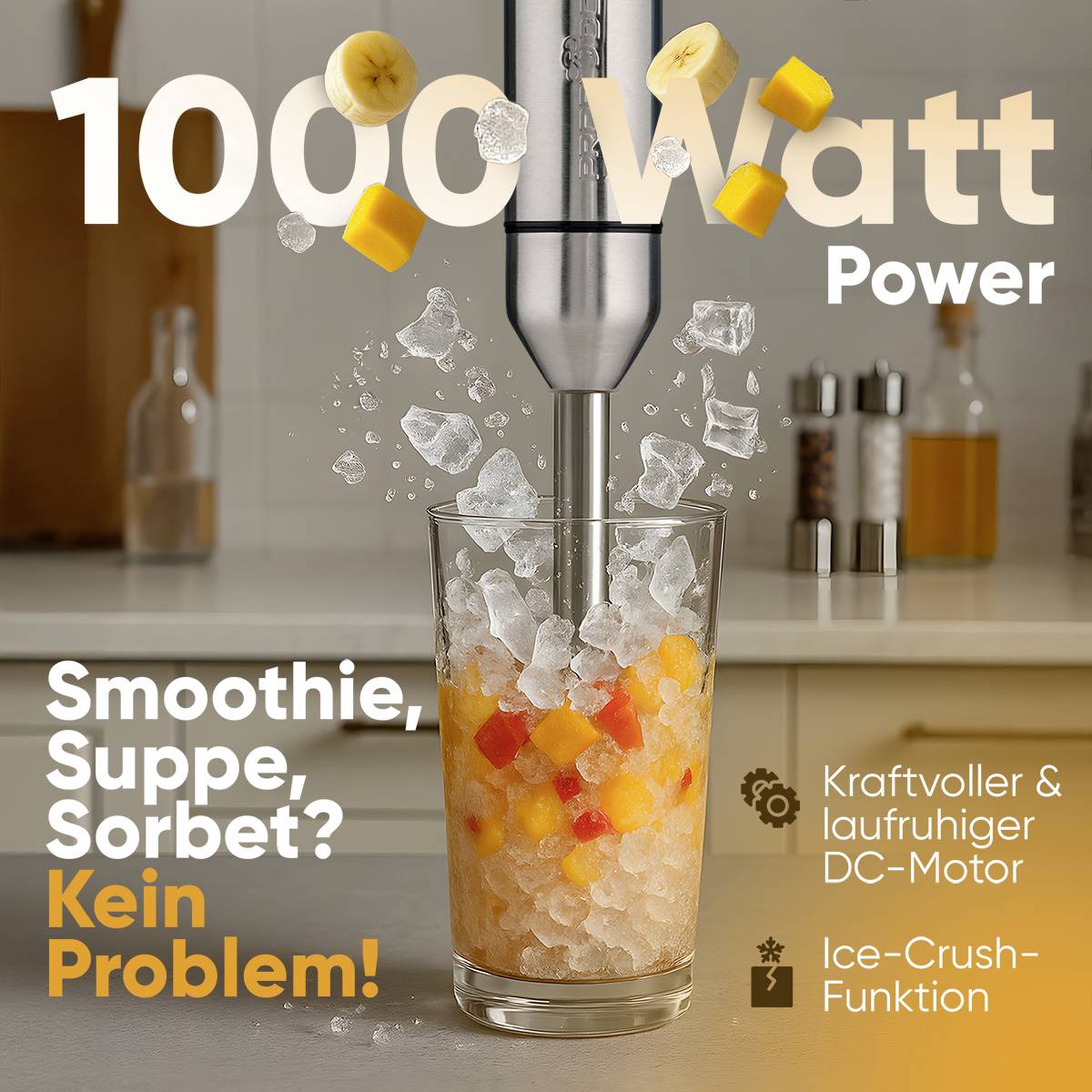 Profi Cook PC-SM 1317 Stabmixer 1000 W stufenlose Geschwindigkeitseinstellung, Turbofunktion Edelstahl