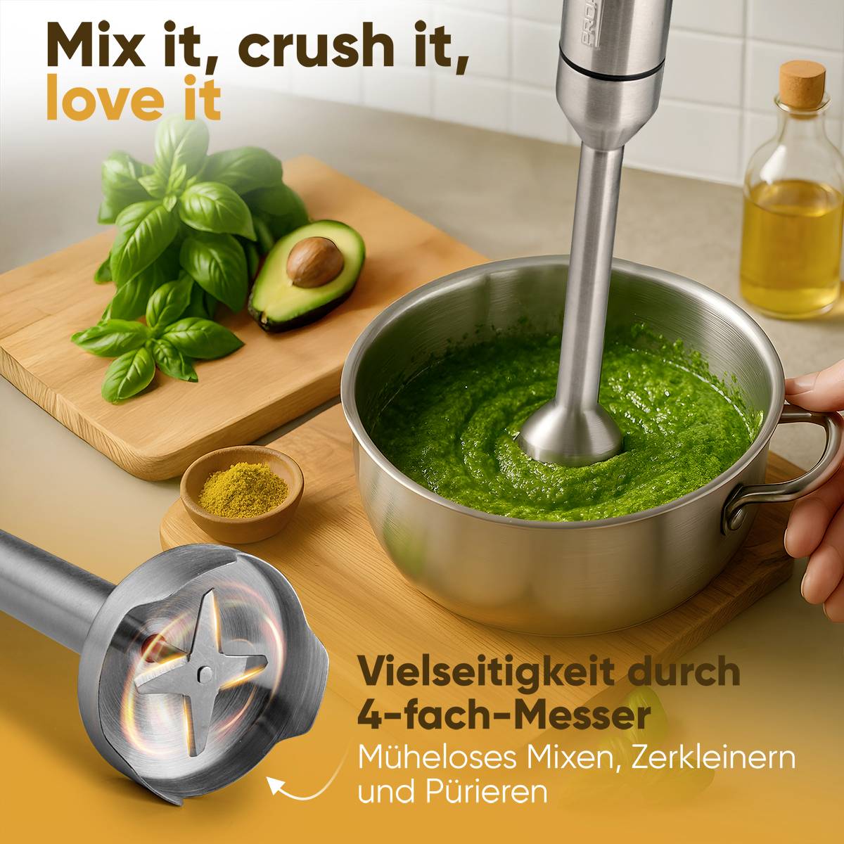 Profi Cook PC-SM 1317 Stabmixer 1000 W stufenlose Geschwindigkeitseinstellung, Turbofunktion Edelstahl