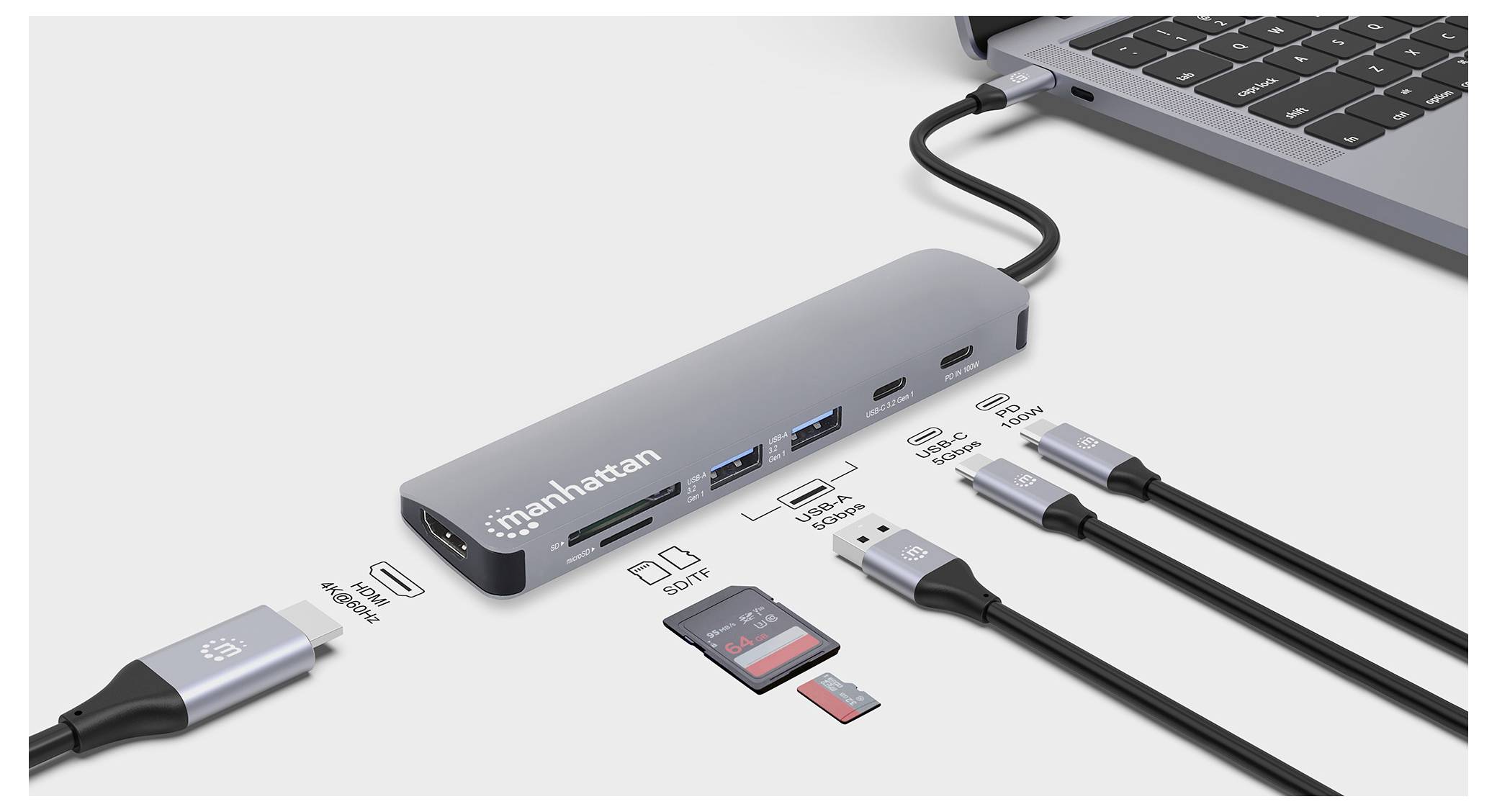 Manhattan Notebook Dockingstation integrierter Kartenleser, USB-C® Power Delivery