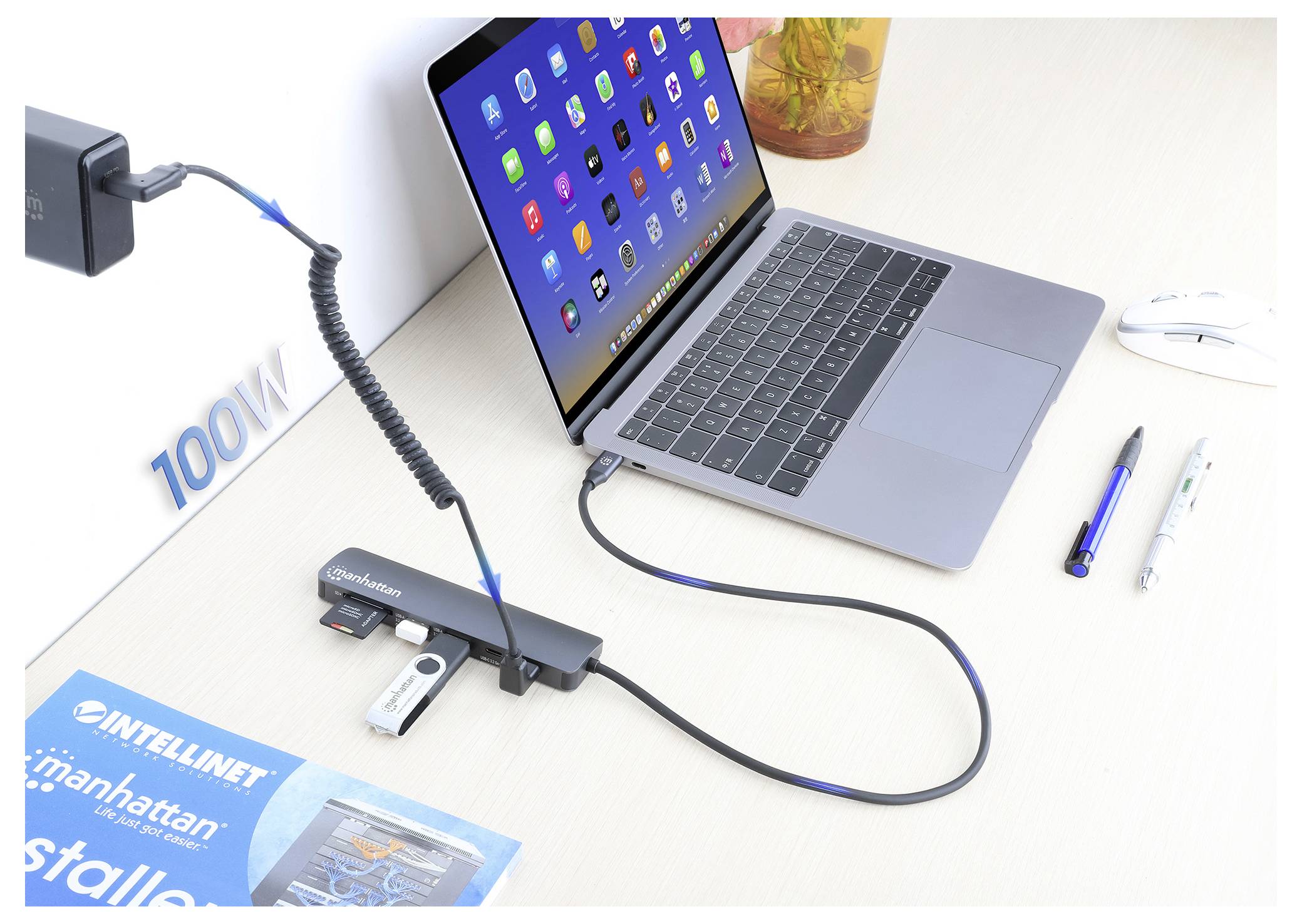 Manhattan Notebook Dockingstation integrierter Kartenleser, USB-C® Power Delivery
