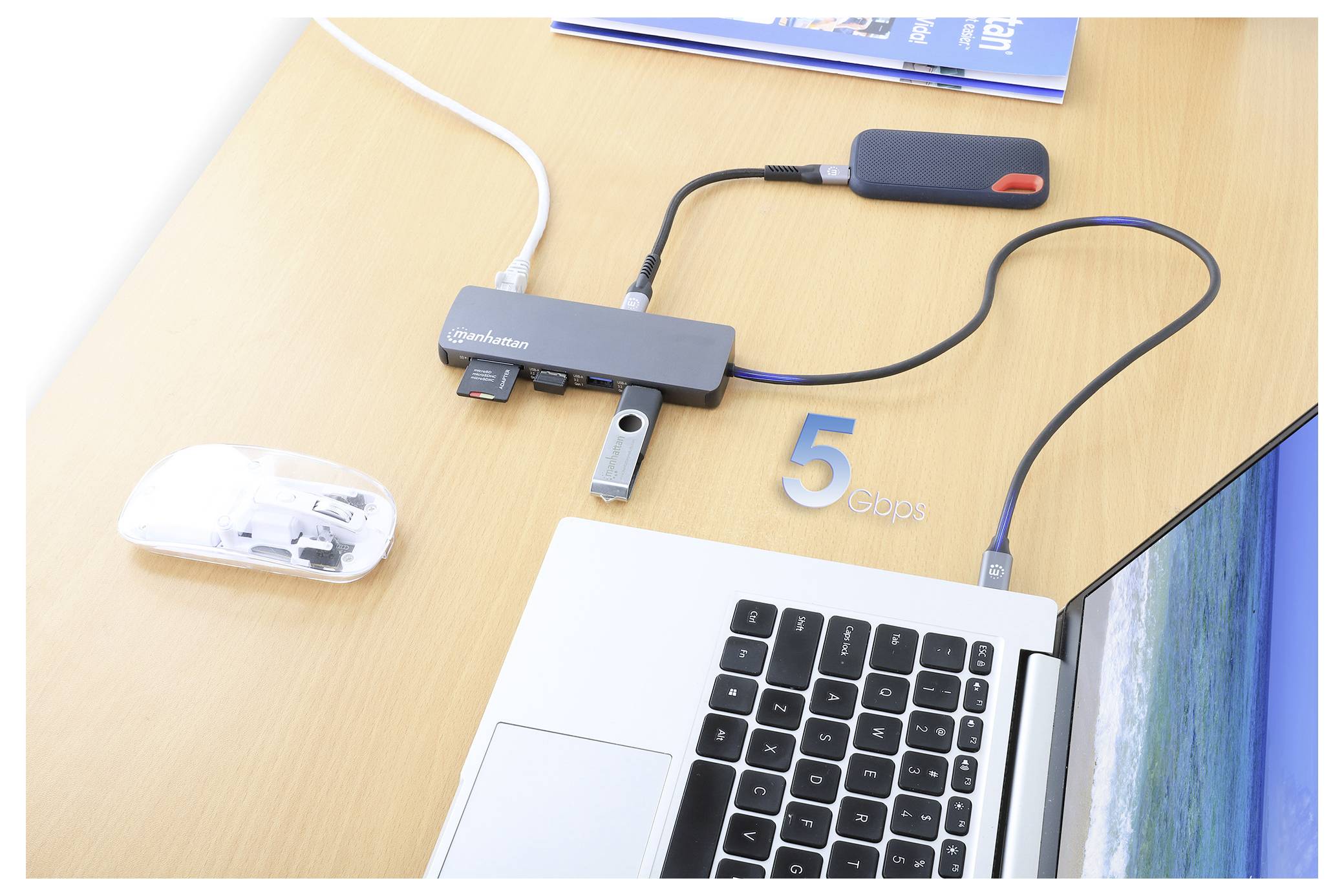 Manhattan Notebook Dockingstation integrierter Kartenleser, USB-C® Power Delivery