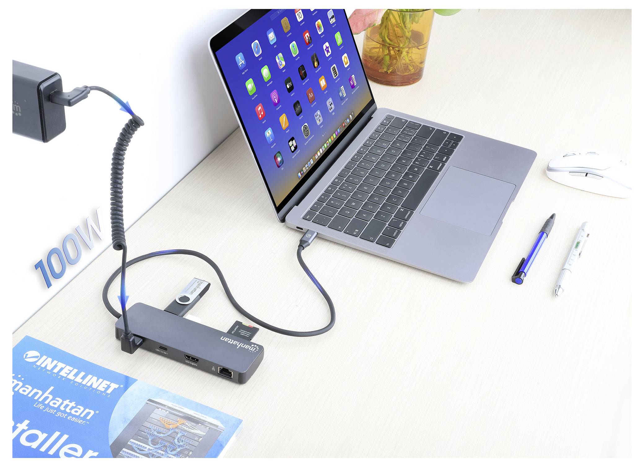 Manhattan Notebook Dockingstation integrierter Kartenleser, USB-C® Power Delivery