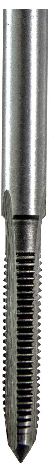 Eine Nahaufnahme eines Gewindebohrers aus Metall, die seine Spiralnuten und scharfen Schneidkanten zeigt, der zum Erstellen von Gewinden in Materialien verwendet wird.