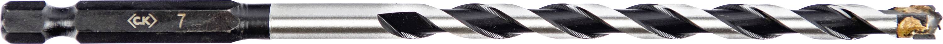 Ein Metallbohrer mit einem schwarzen Spiraldesign und einem verbundenen Kopf an einem Ende, verwendet zum Bohren von Löchern in Materialien.