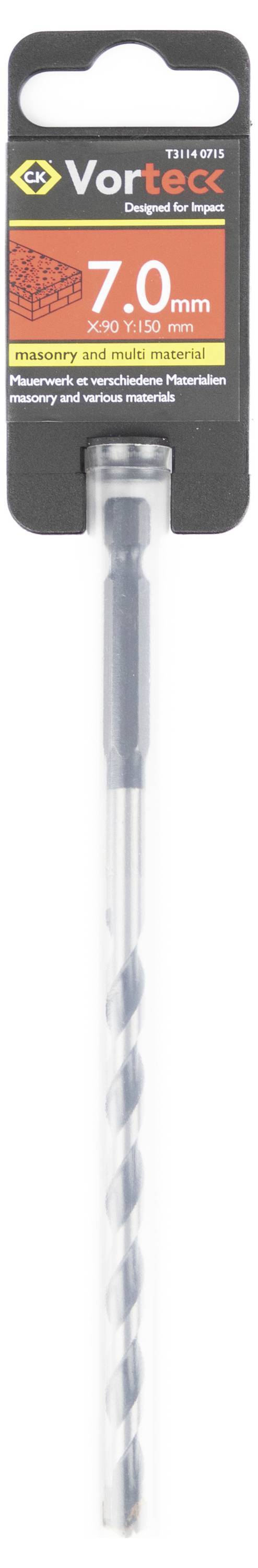 Ein silberner, gedrehter Vortex-Bohrer mit der Beschriftung „7,0 mm